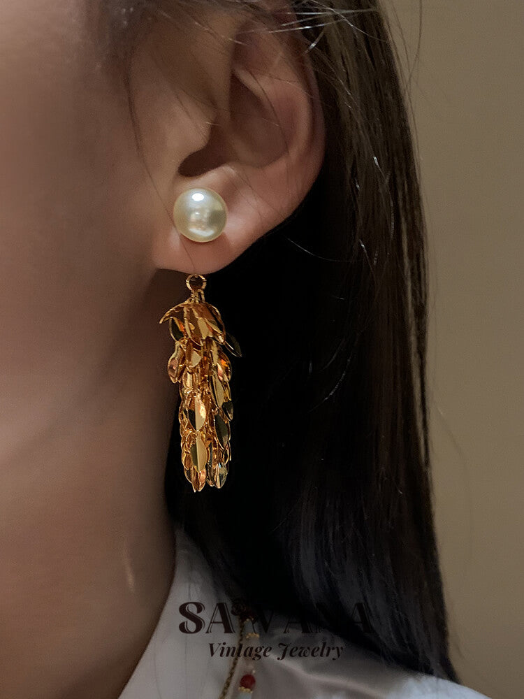 24K Gold Plated Pearl Tassel Earrings SAWANAJewelry