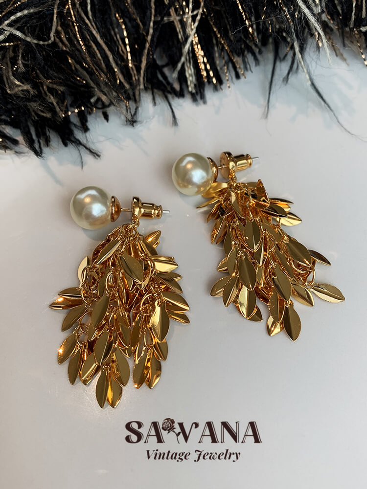 24K Gold Plated Pearl Tassel Earrings SAWANAJewelry