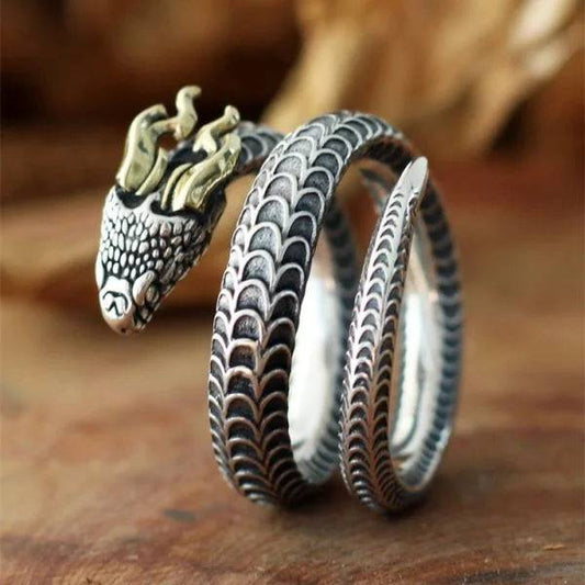 Sterling Silver Dragon Horn Snake Zodiac Ring miracleimy