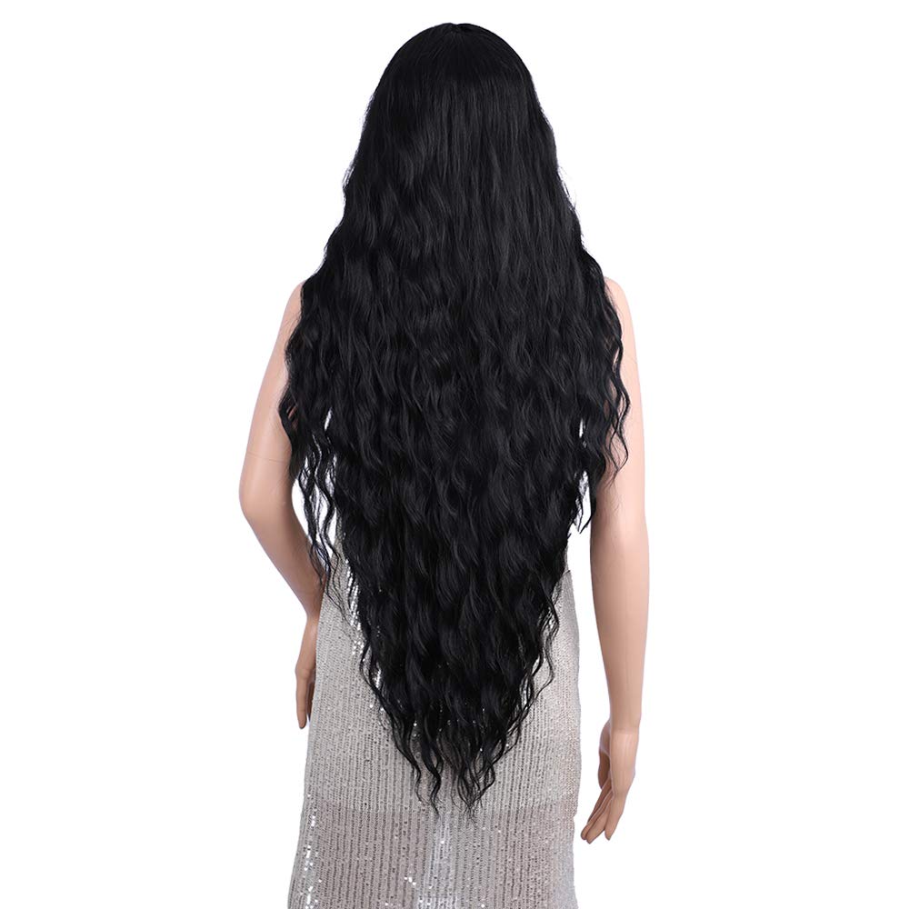 38” Long Black Wig for Women Long Curly Wig Black Long Curly Wig Super Long Black Water Wavy Wig Soft Wavy Fluffy Curly Wig (Black) miracleimy