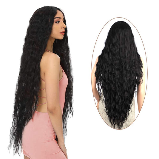 38” Long Black Wig for Women Long Curly Wig Black Long Curly Wig Super Long Black Water Wavy Wig Soft Wavy Fluffy Curly Wig (Black) miracleimy