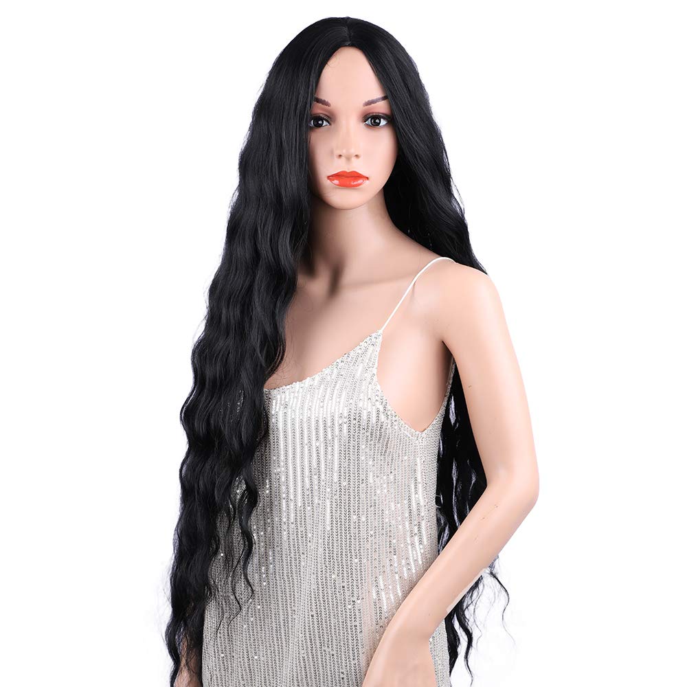 38” Long Black Wig for Women Long Curly Wig Black Long Curly Wig Super Long Black Water Wavy Wig Soft Wavy Fluffy Curly Wig (Black) miracleimy