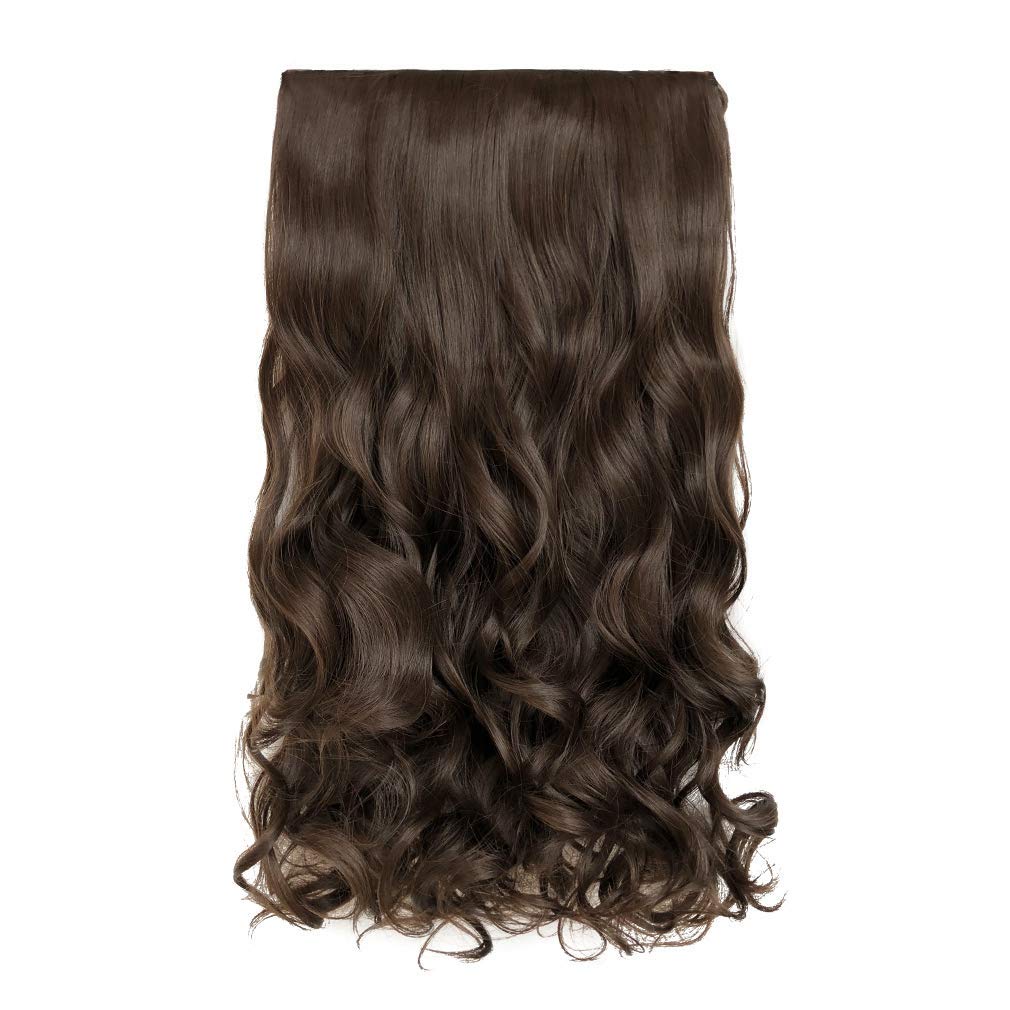 14" Short Length 1-Pack 3/4 Full Head Curly Wavy Clips in on Synthetic Hair Extensions HE008 Hairpieces for Women 5 Clips 3.6 Oz per Piece - Black Brown miracleimy