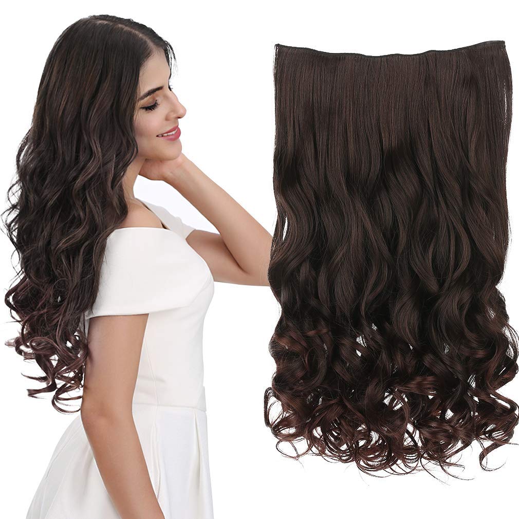 14" Short Length 1-Pack 3/4 Full Head Curly Wavy Clips in on Synthetic Hair Extensions HE008 Hairpieces for Women 5 Clips 3.6 Oz per Piece - Black Brown miracleimy