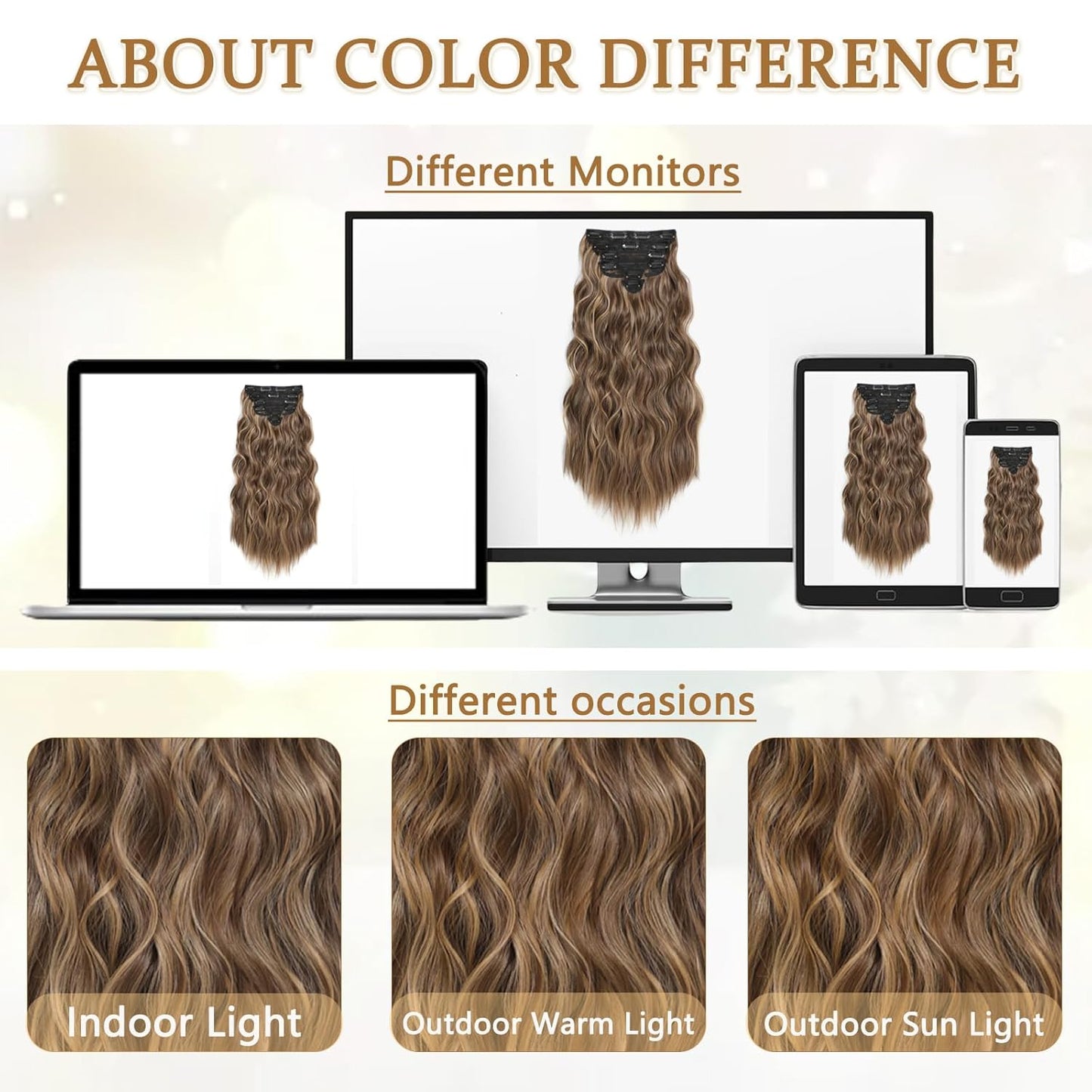 Clip in Hair Extensions for Women, 6PCS Long Wavy Curly Clip on Hair Extensions 20 Inch Honey Blonde Mixed Light Brown Synthetic Thick Hairpieces miracleimy