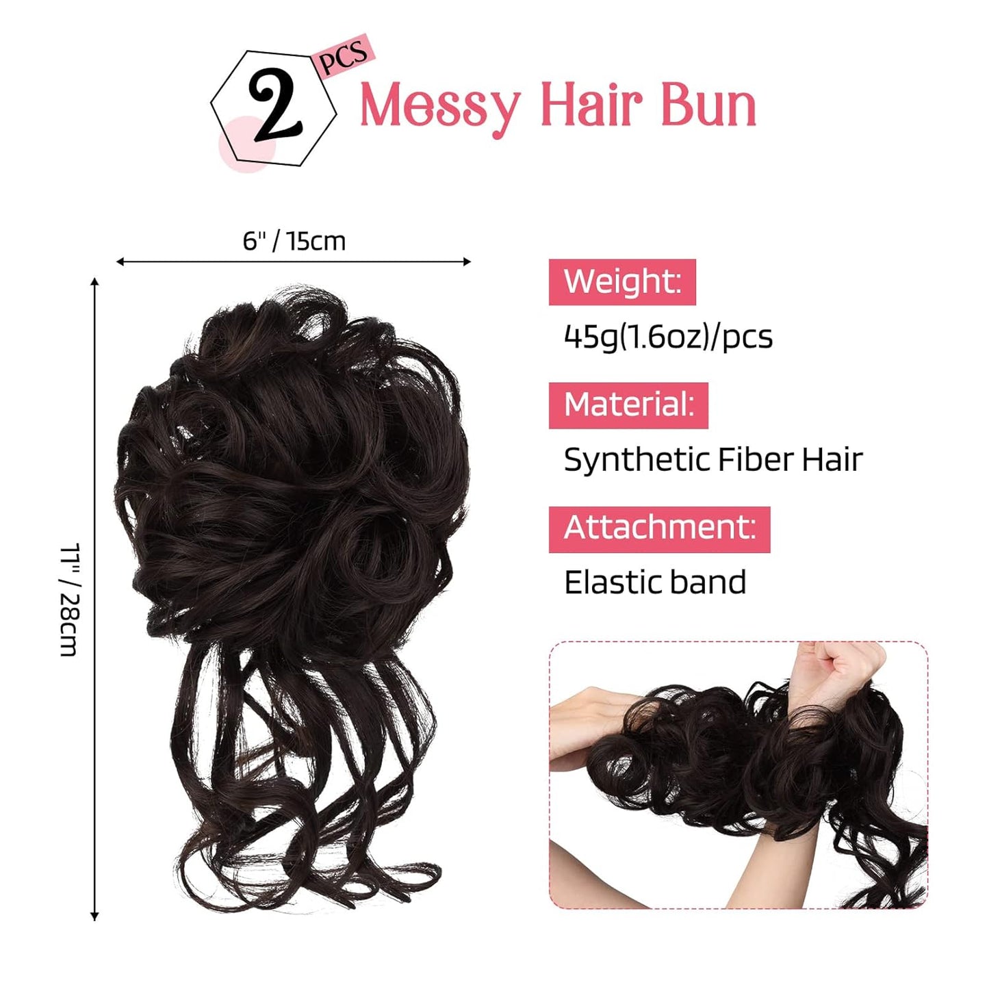 2PCS Messy Bun Hair Piece, Tousled Updo with Tendrils Hair Bun Extensions Wavy Curly Hair Wrap Ponytail Hairpieces Hair Scrunchies for Women HB010 Dasiy - Dark Brown miracleimy