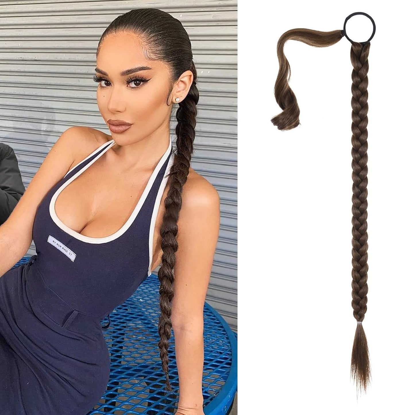 2PCS Long Braid Ponytail Extension with Hair Tie Long Straight Wrap Around Hair Extensions Ponytail Natural Soft Synthetic Hair Piece Black Brown 26 Inch (After Braided 23 Inch) miracleimy