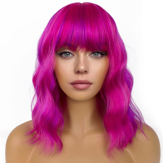 Short Bob Wigs with Bangs for Women(Rose mixed Purple) miracleimy