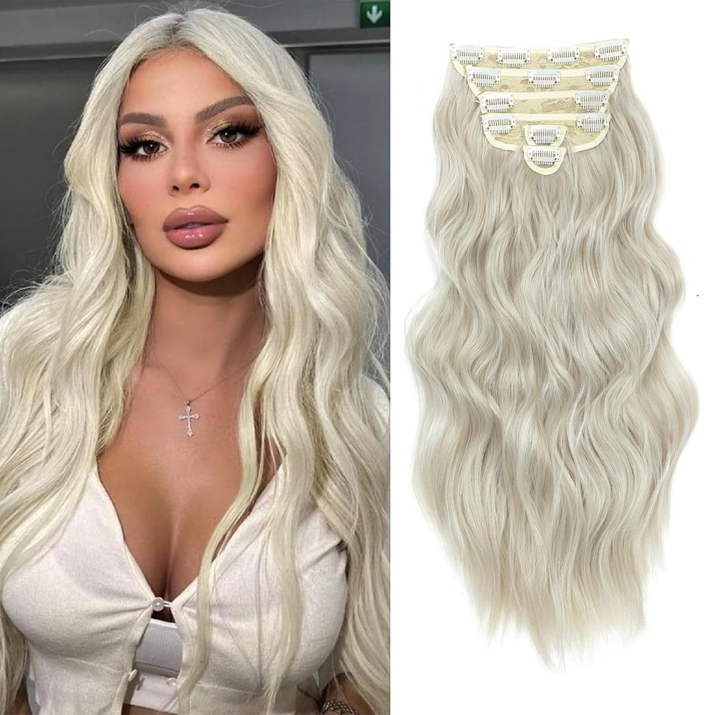 Clip in Hair Extensions for Women, 6PCS Long Wavy Curly Clip on Hair Extensions 20 Inch Honey Blonde Mixed Light Brown Synthetic Thick Hairpieces miracleimy