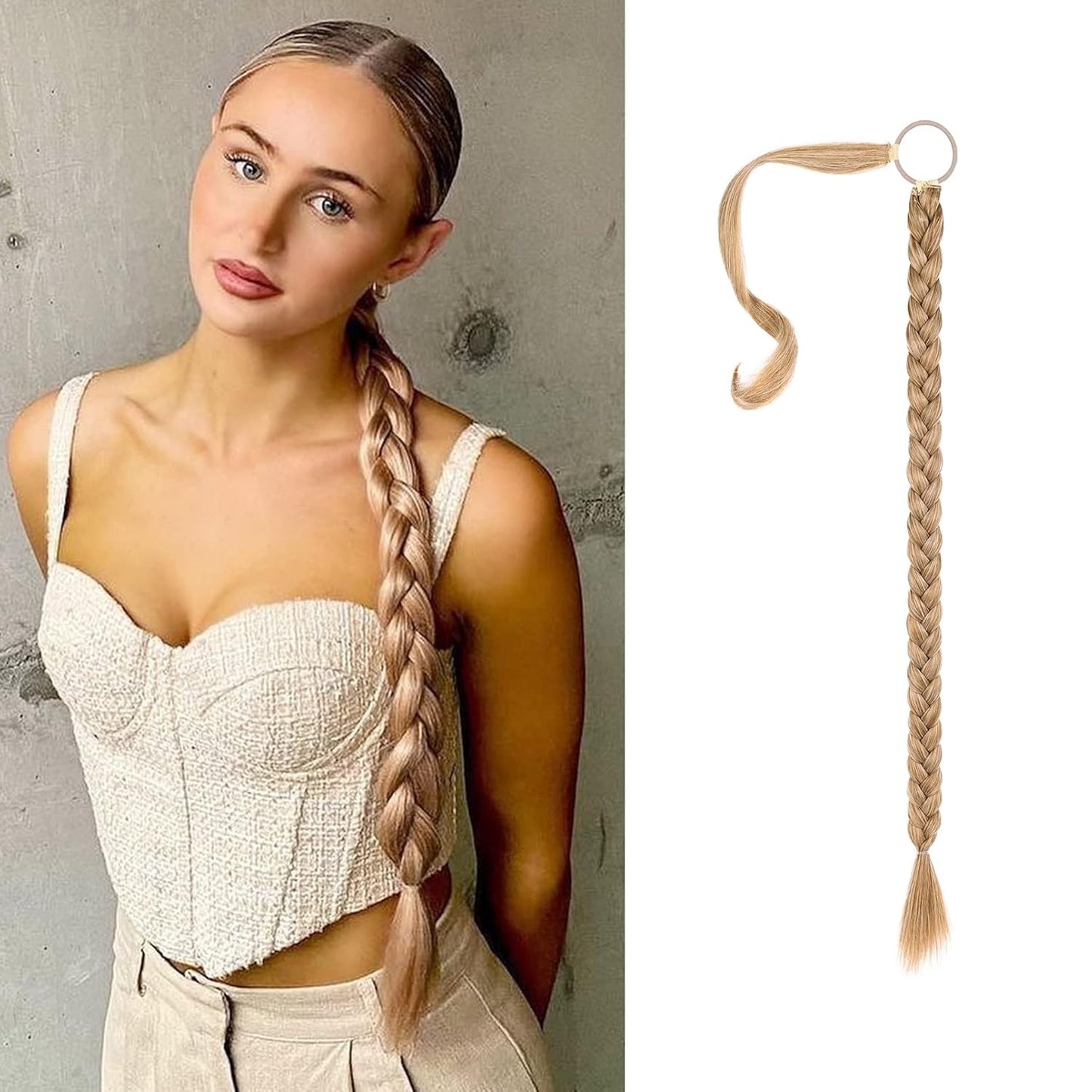 2PCS Long Braid Ponytail Extension with Hair Tie Long Straight Wrap Around Hair Extensions Ponytail Natural Soft Synthetic Hair Piece Black Brown 26 Inch (After Braided 23 Inch) miracleimy