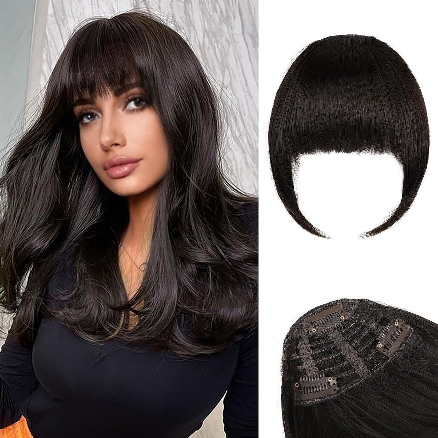 Clip in Bangs, 3 Secure Clips in Blunt Cut Bangs, Synthetic Fake Bangs Thick Full Fringe with Temples Hairpieces for Women Daily Wear - Silver Grey miracleimy