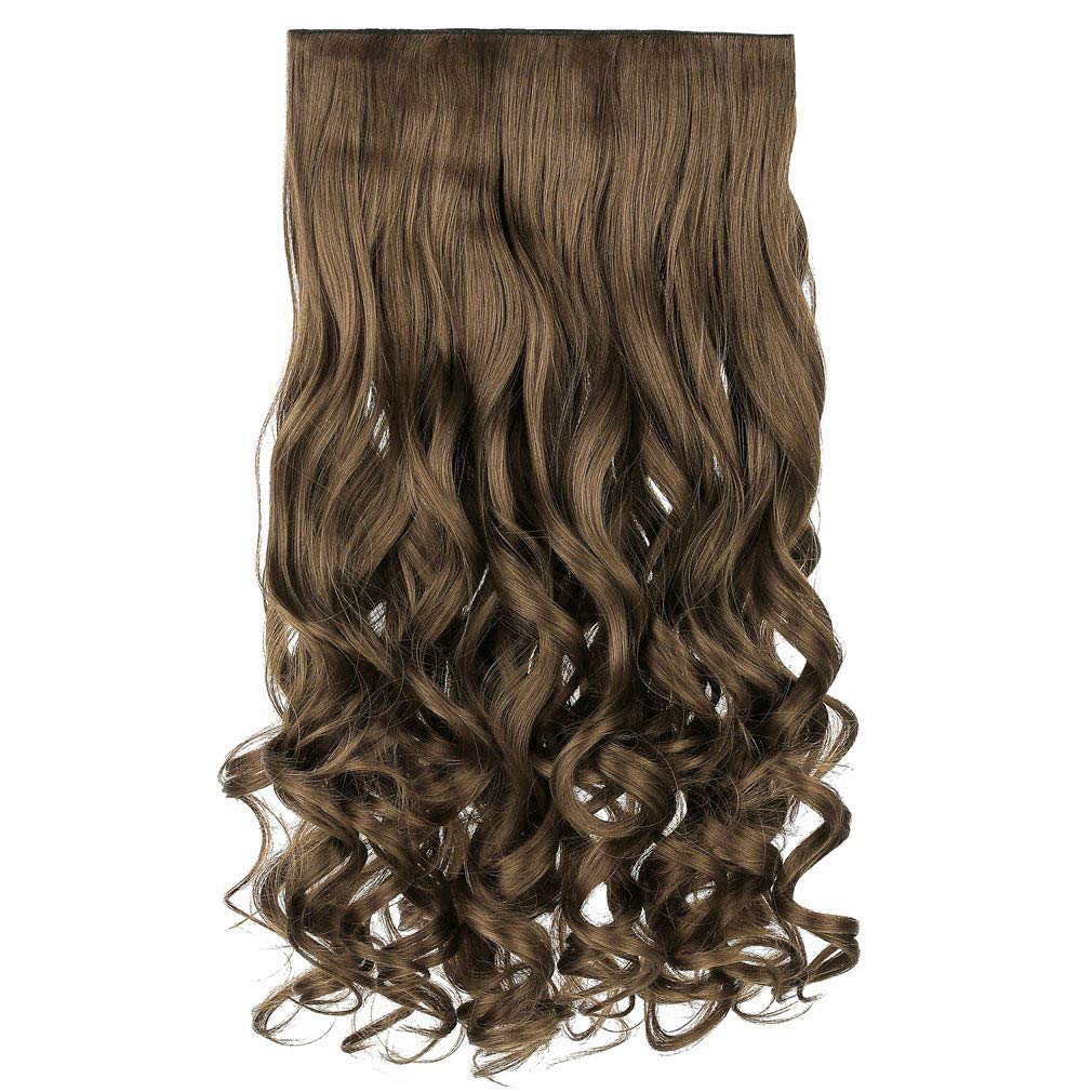 14" Short Length 1-Pack 3/4 Full Head Curly Wavy Clips in on Synthetic Hair Extensions HE008 Hairpieces for Women 5 Clips 3.6 Oz per Piece - Black Brown miracleimy