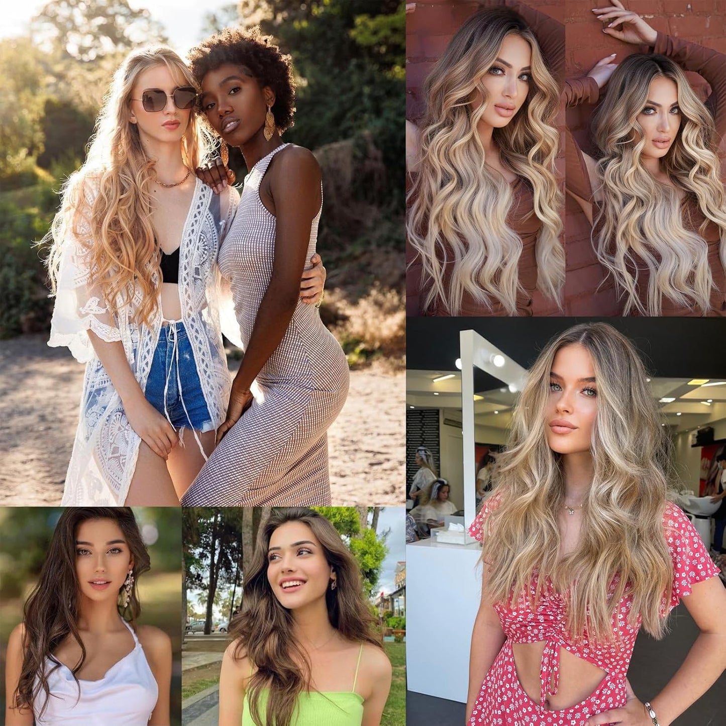 Clip in Hair Extensions for Women, 6PCS Long Wavy Curly Clip on Hair Extensions 20 Inch Honey Blonde Mixed Light Brown Synthetic Thick Hairpieces miracleimy