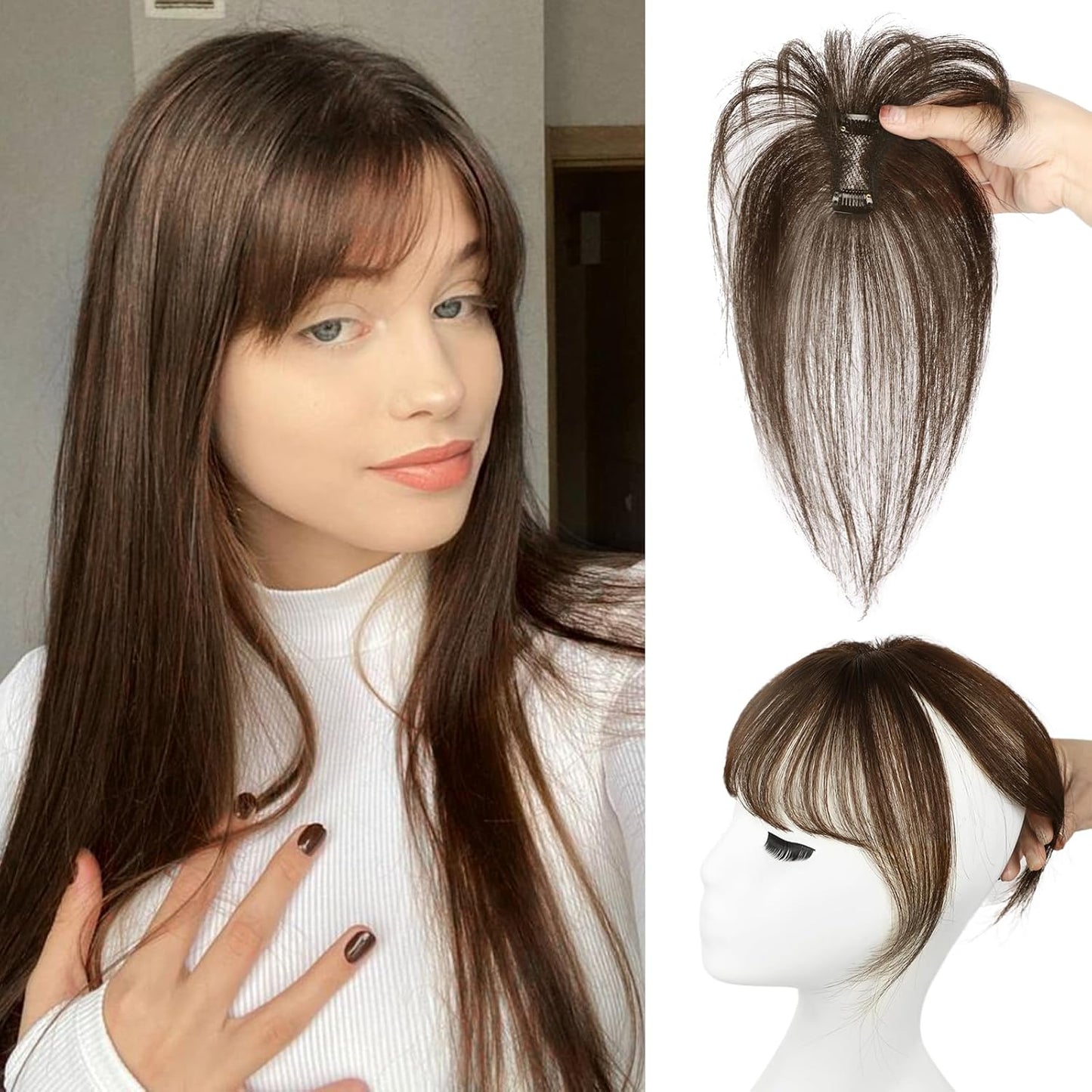 Bangs Hair Clip, 360° Cover Clip in Bangs Real Human Hair 100% Human Hair Clip on Bangs for Women Fake Bangs for Daily Wear (Black) miracleimy