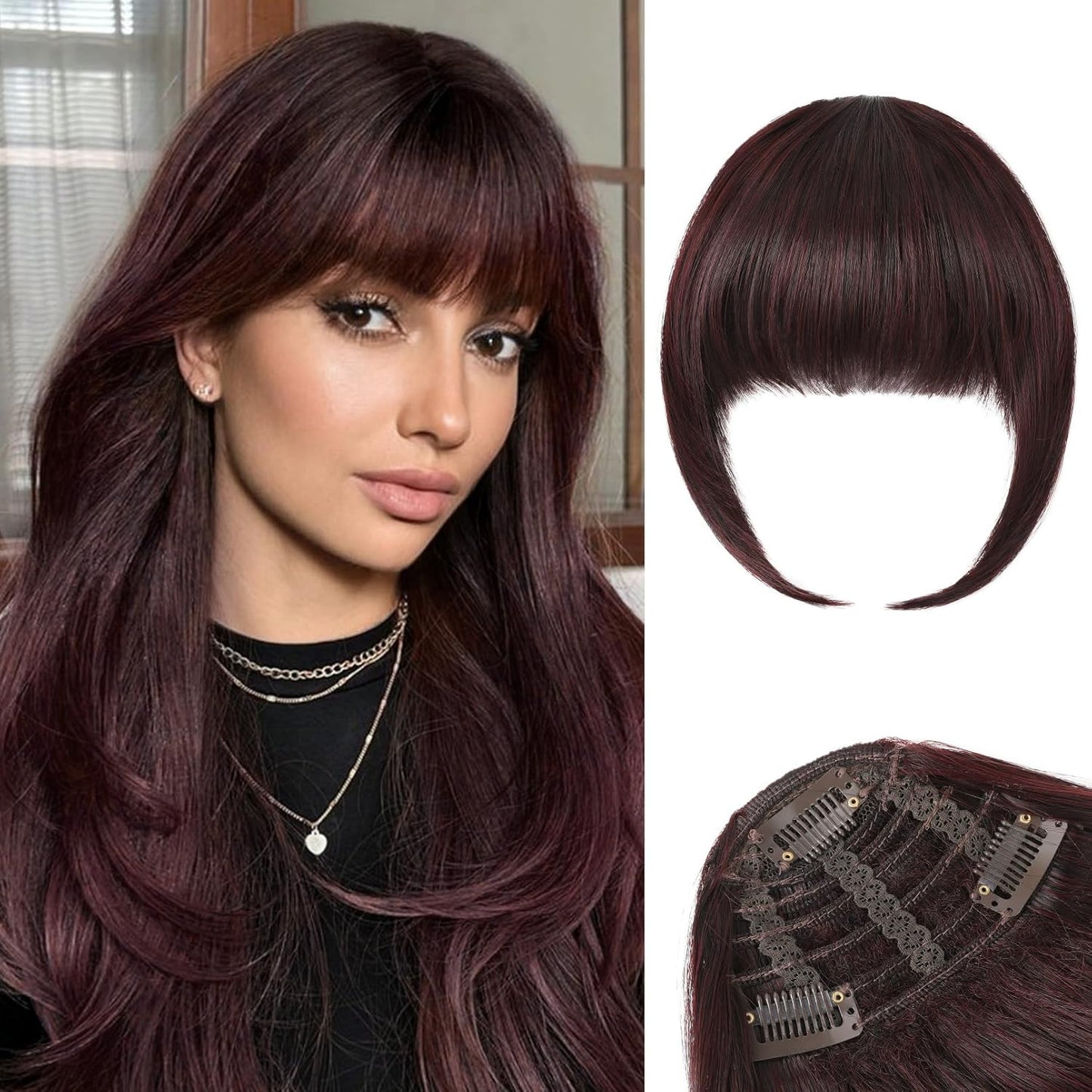 Clip in Bangs, 3 Secure Clips in Blunt Cut Bangs, Synthetic Fake Bangs Thick Full Fringe with Temples Hairpieces for Women Daily Wear - Silver Grey miracleimy