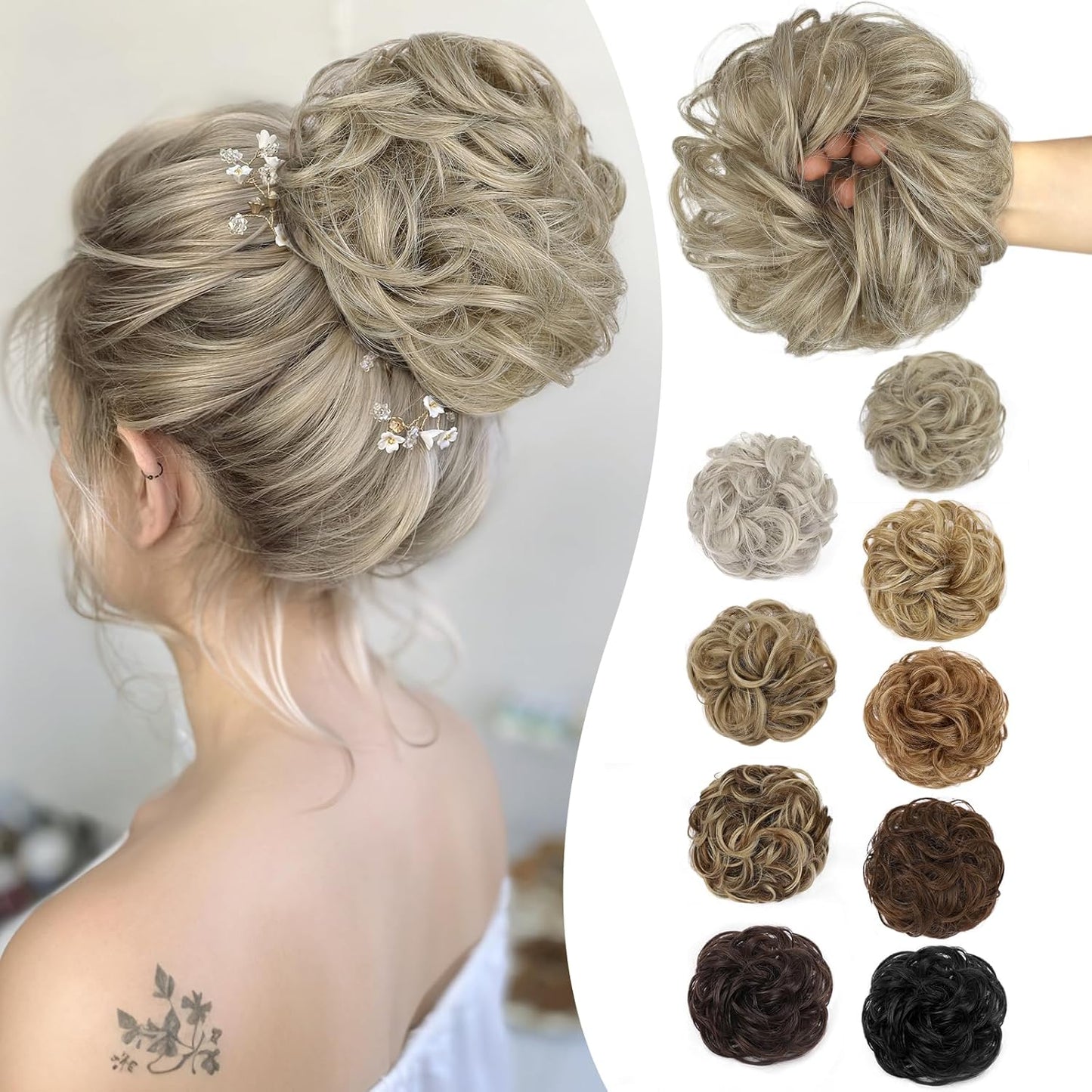 Hair Piece Wavy Curly Scrunchies for Women Hair Bun Hair Piece with Elastic Band Scrunchies Stretchy Fluffy Chignon Ponytail Hairpieces Updos for Women (18TH85) miracleimy