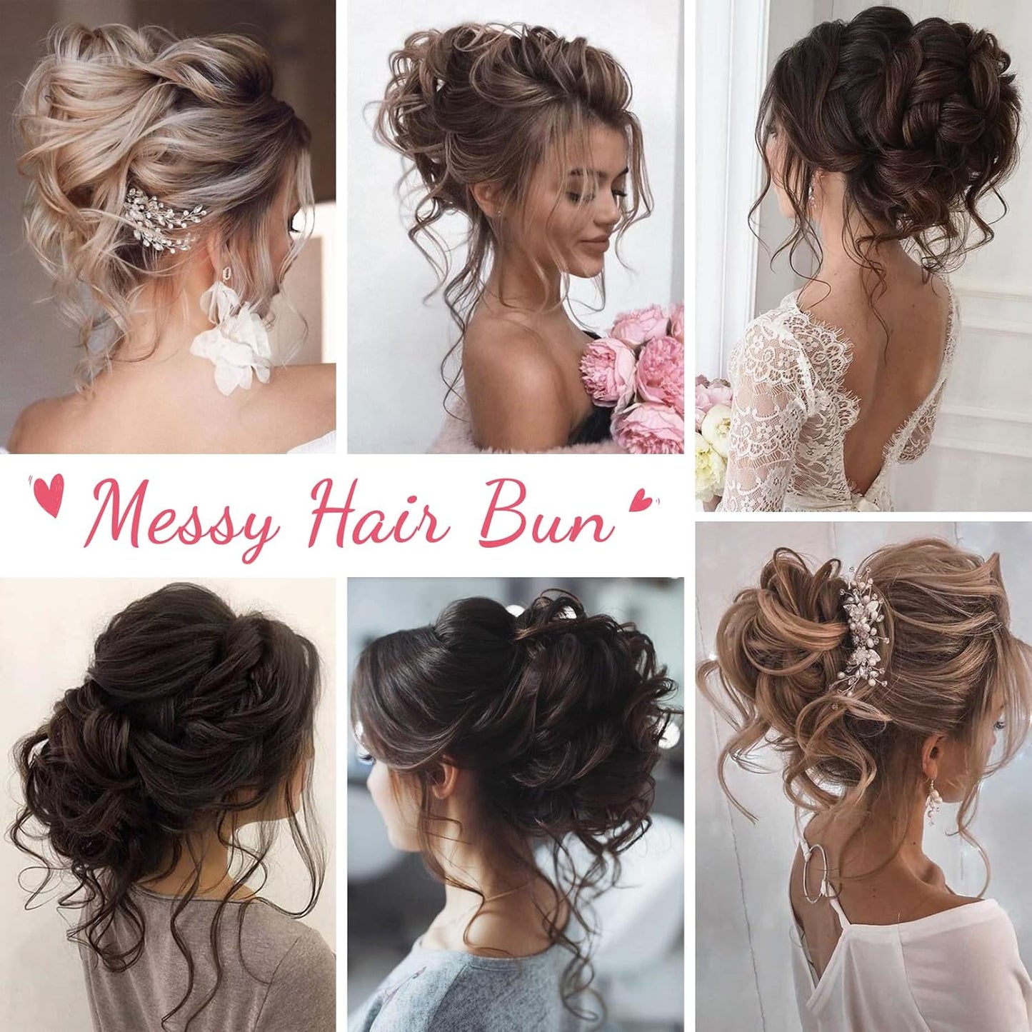 2PCS Messy Bun Hair Piece, Tousled Updo with Tendrils Hair Bun Extensions Wavy Curly Hair Wrap Ponytail Hairpieces Hair Scrunchies for Women HB010 Dasiy - Dark Brown miracleimy