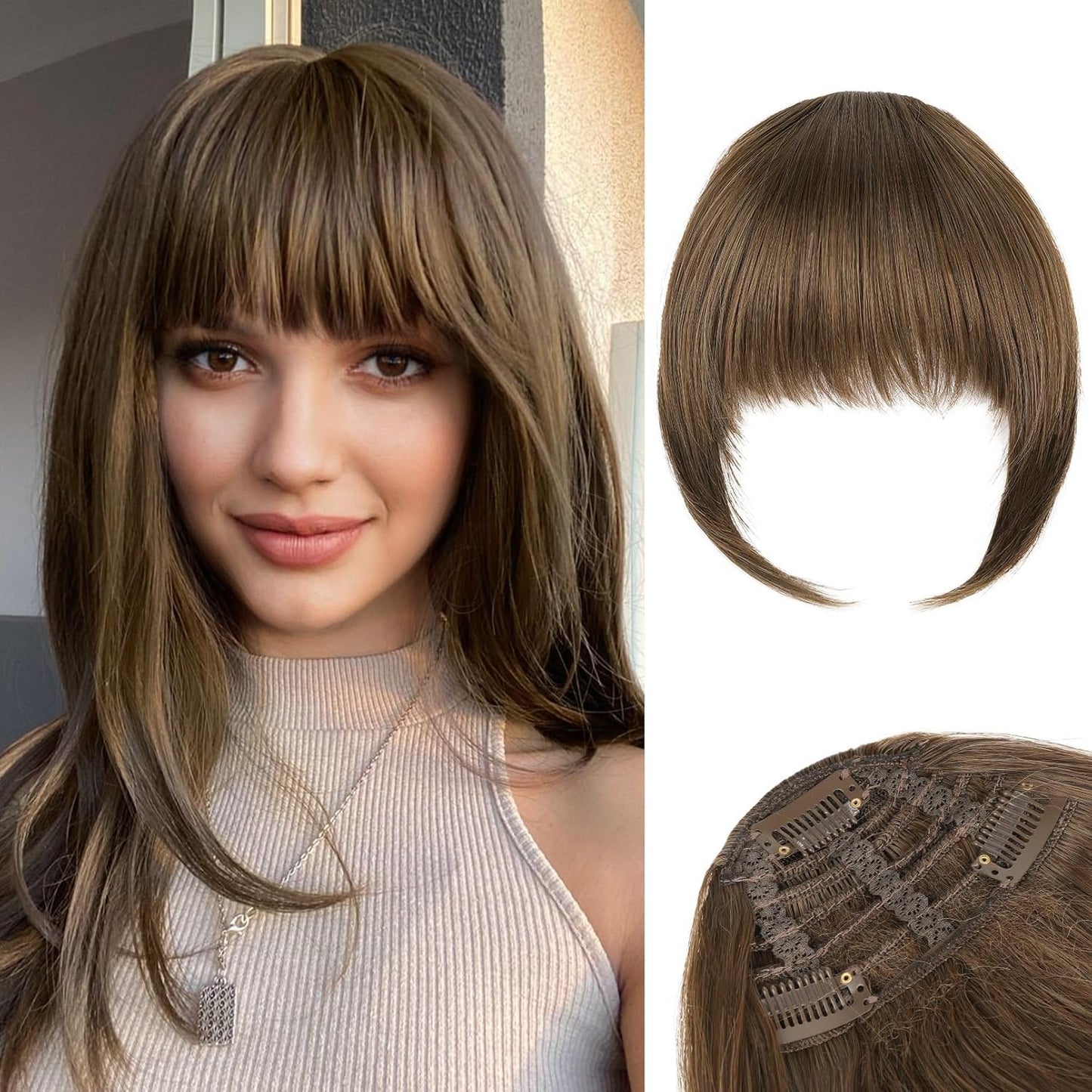 Clip in Bangs, 3 Secure Clips in Blunt Cut Bangs, Synthetic Fake Bangs Thick Full Fringe with Temples Hairpieces for Women Daily Wear - Silver Grey miracleimy