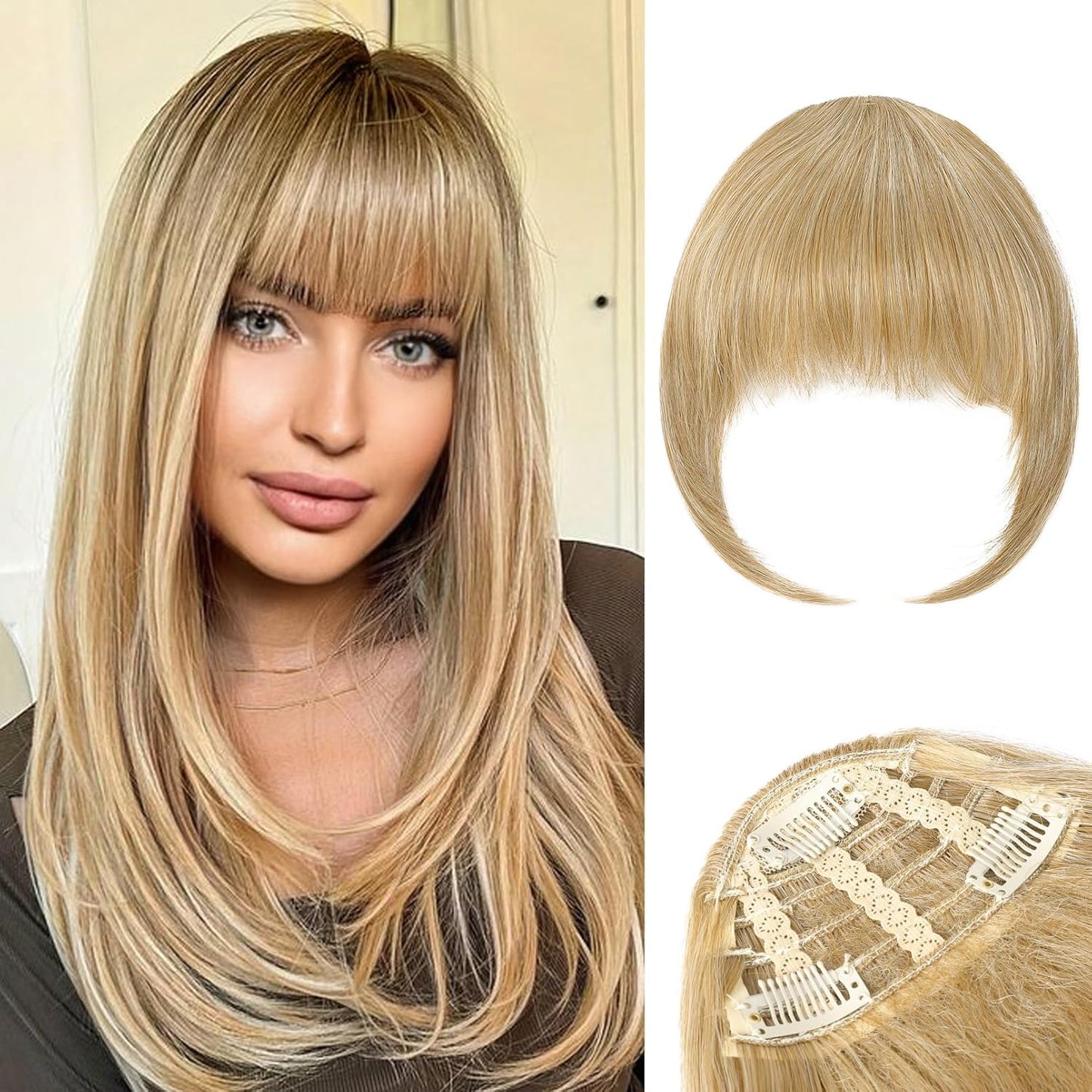 Clip in Bangs, 3 Secure Clips in Blunt Cut Bangs, Synthetic Fake Bangs Thick Full Fringe with Temples Hairpieces for Women Daily Wear - Silver Grey miracleimy