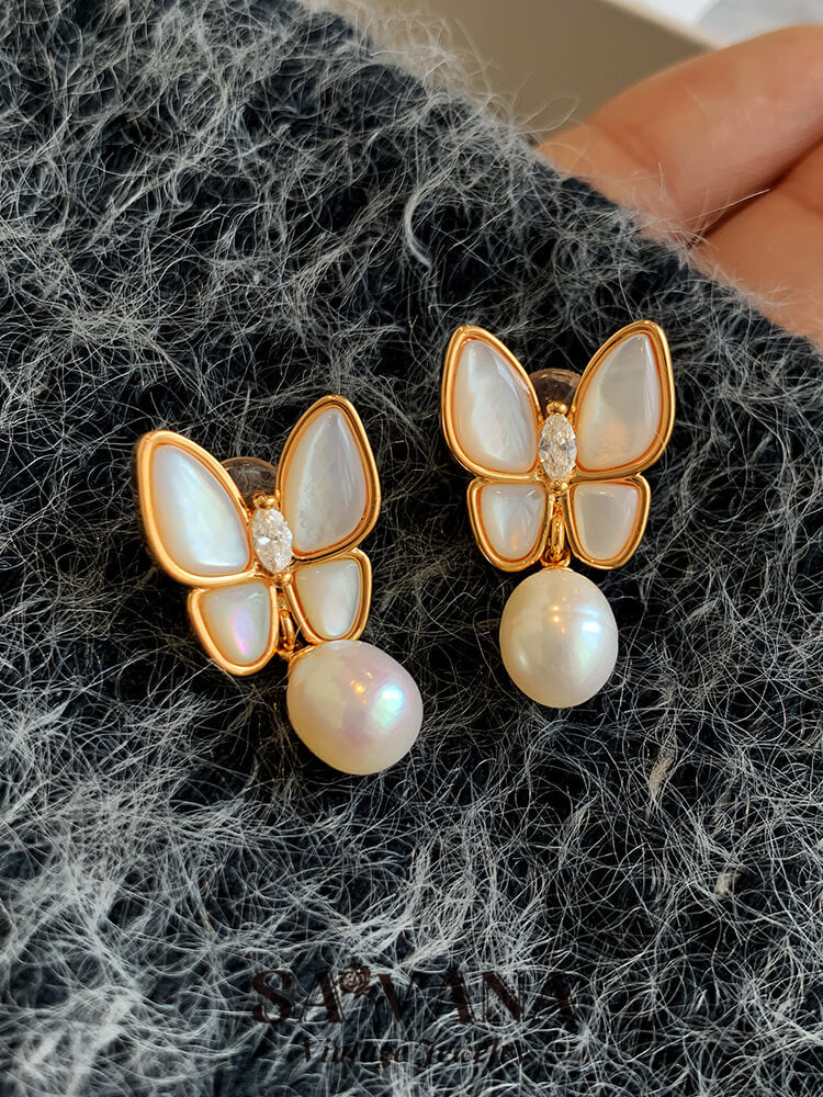 GOOYNN 24K Gold Plated Natural Freshwater Baroque Pearl Vintage Earrings SAWANAJewelry