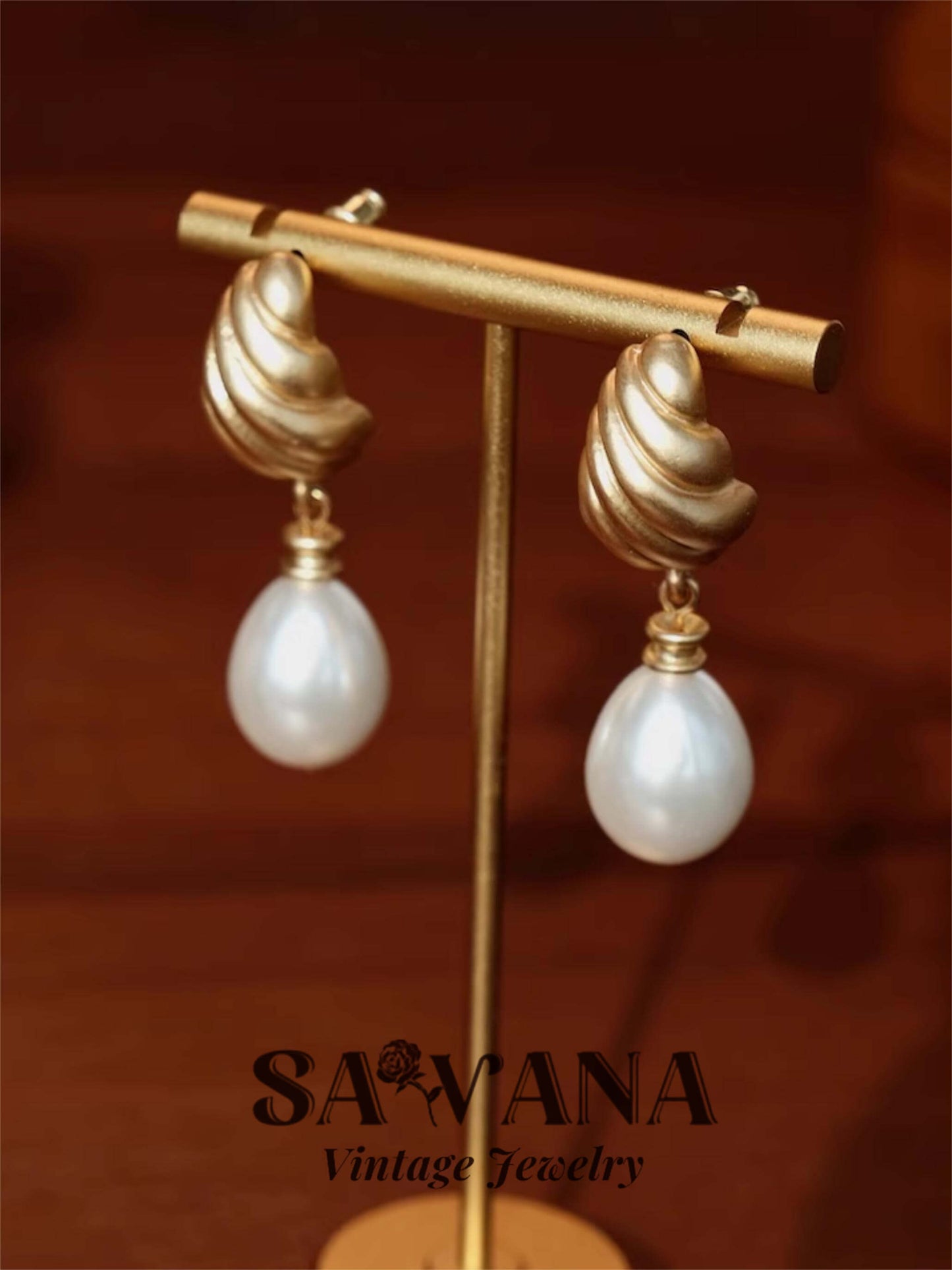 Heidi Horton 24K Gold-Plated French Vintage Imported Pearl Premium Earrings SAWANAJewelry