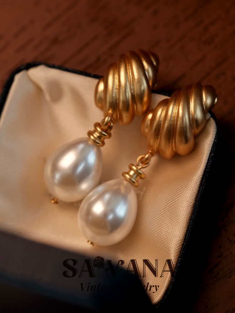 Heidi Horton 24K Gold-Plated French Vintage Imported Pearl Premium Earrings SAWANAJewelry