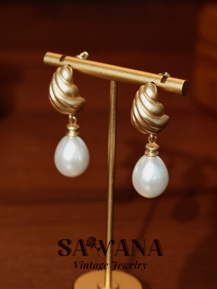 Heidi Horton 24K Gold-Plated French Vintage Imported Pearl Premium Earrings SAWANAJewelry