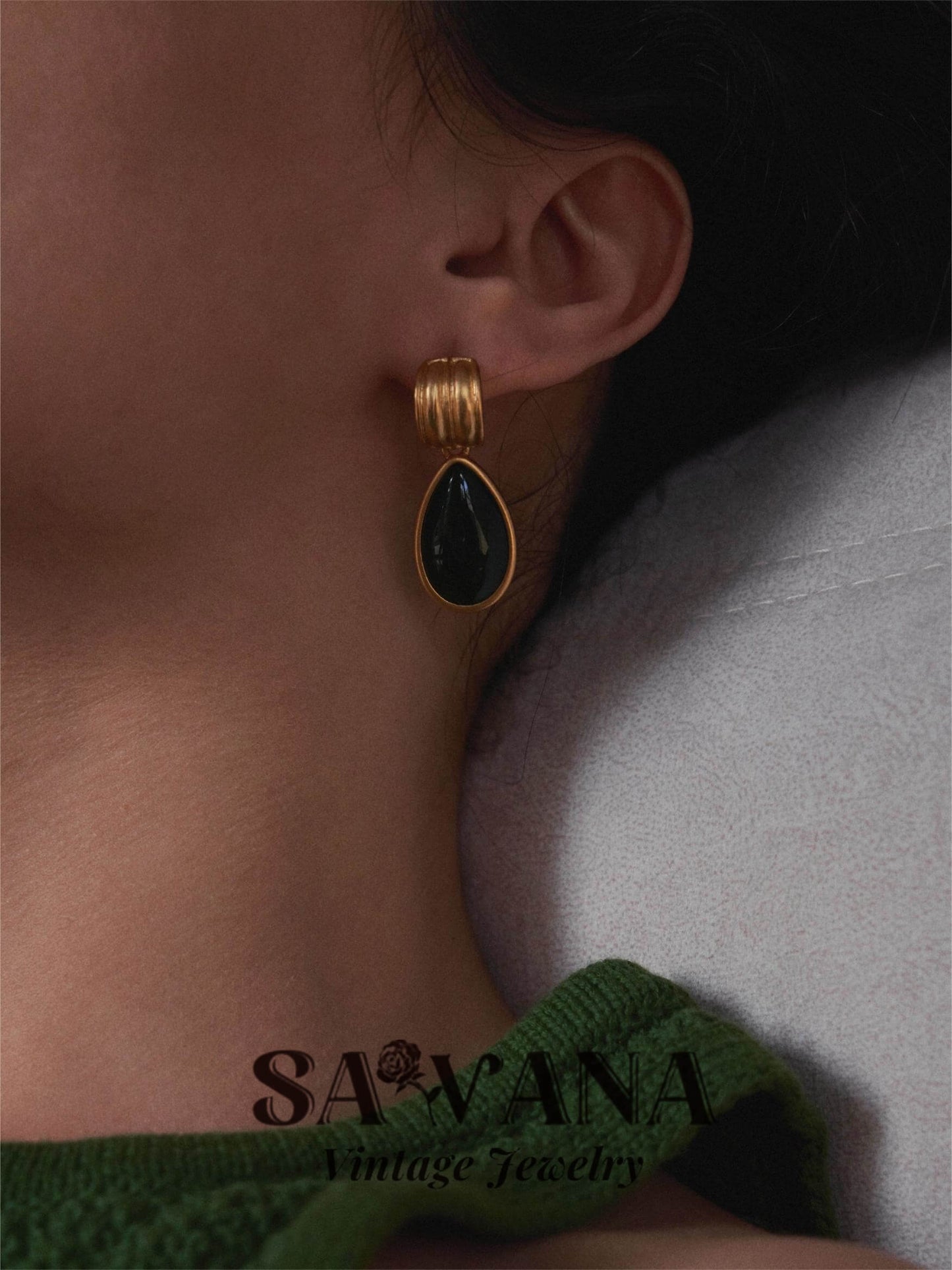 Heidi Horton 24K Gold-Plated Original Homemade Vintage Emerald Drop Earrings SAWANAJewelry