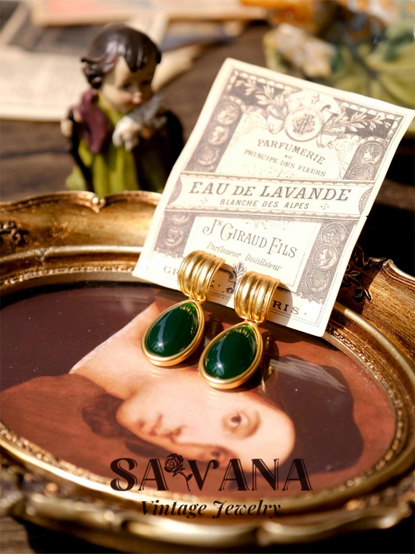 Heidi Horton 24K Gold-Plated Original Homemade Vintage Emerald Drop Earrings SAWANAJewelry