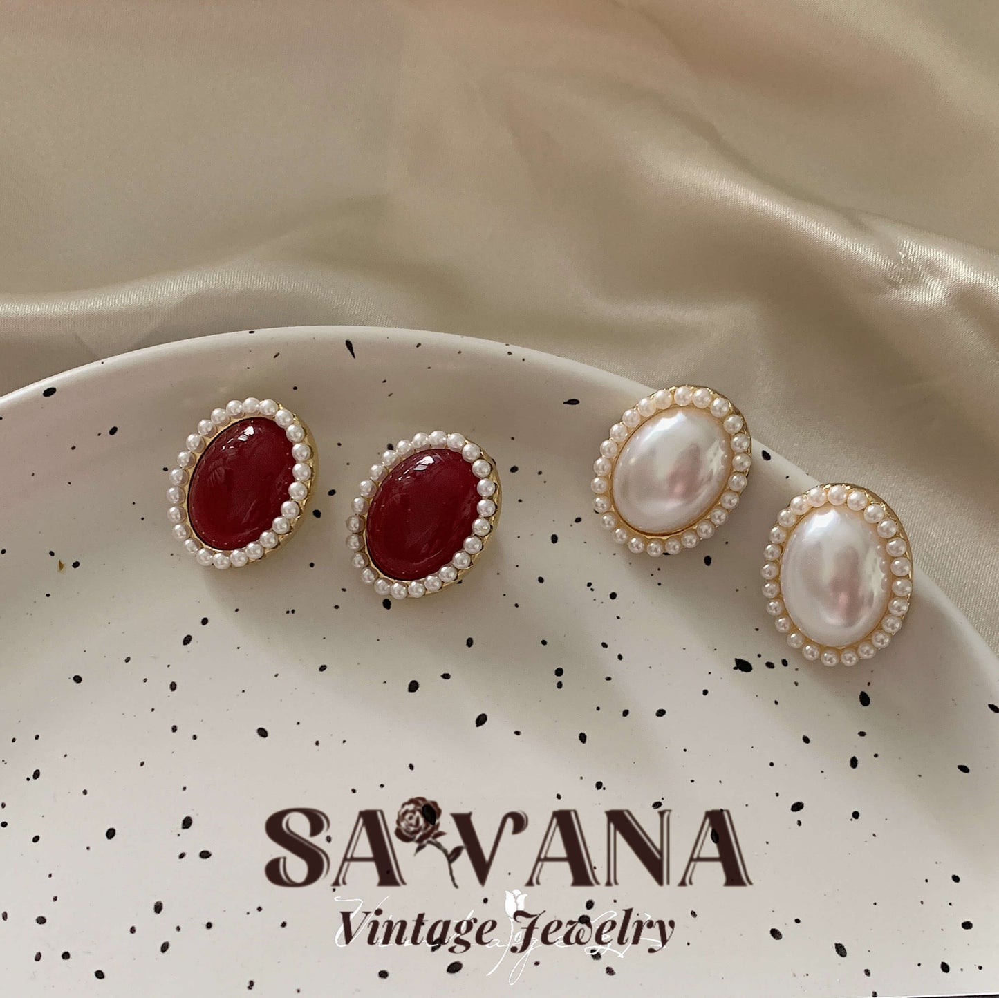 Heidi Horton Vintage Elegant Ruby Pearl Earrings SAWANAJewelry