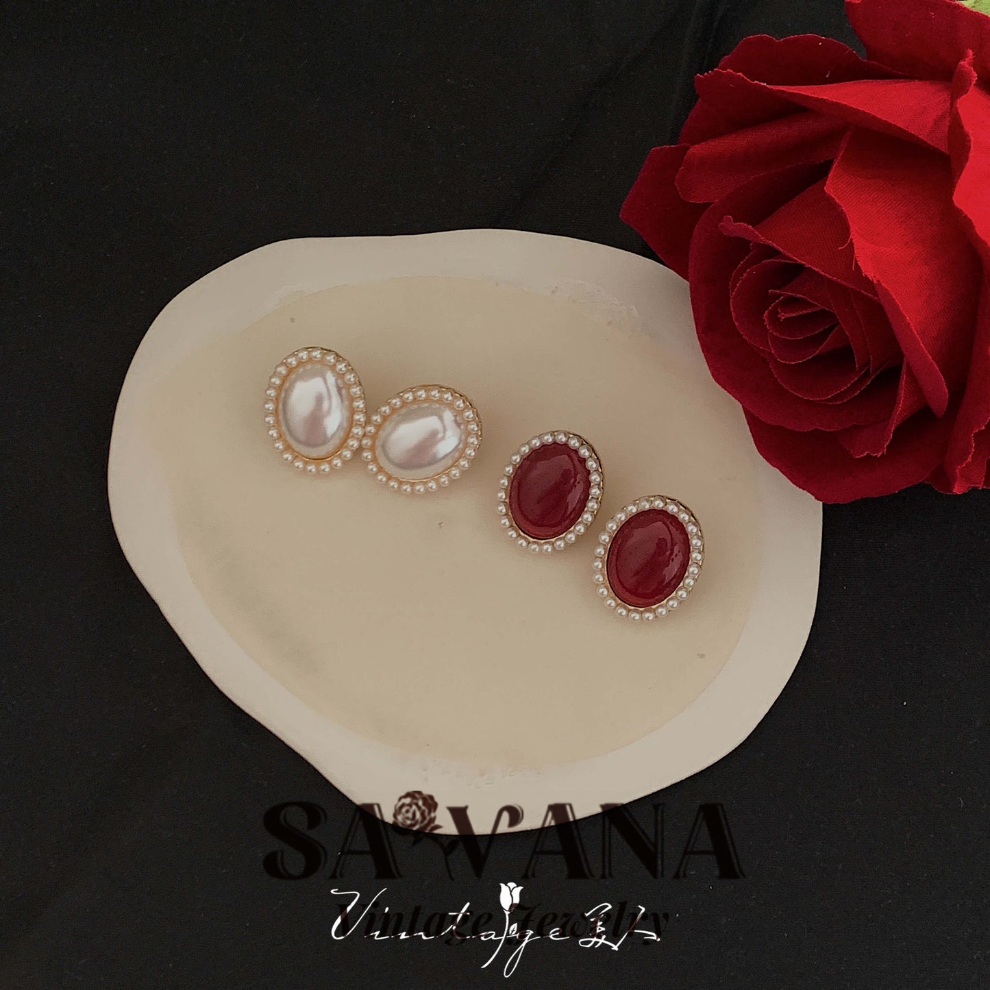 Heidi Horton Vintage Elegant Ruby Pearl Earrings SAWANAJewelry