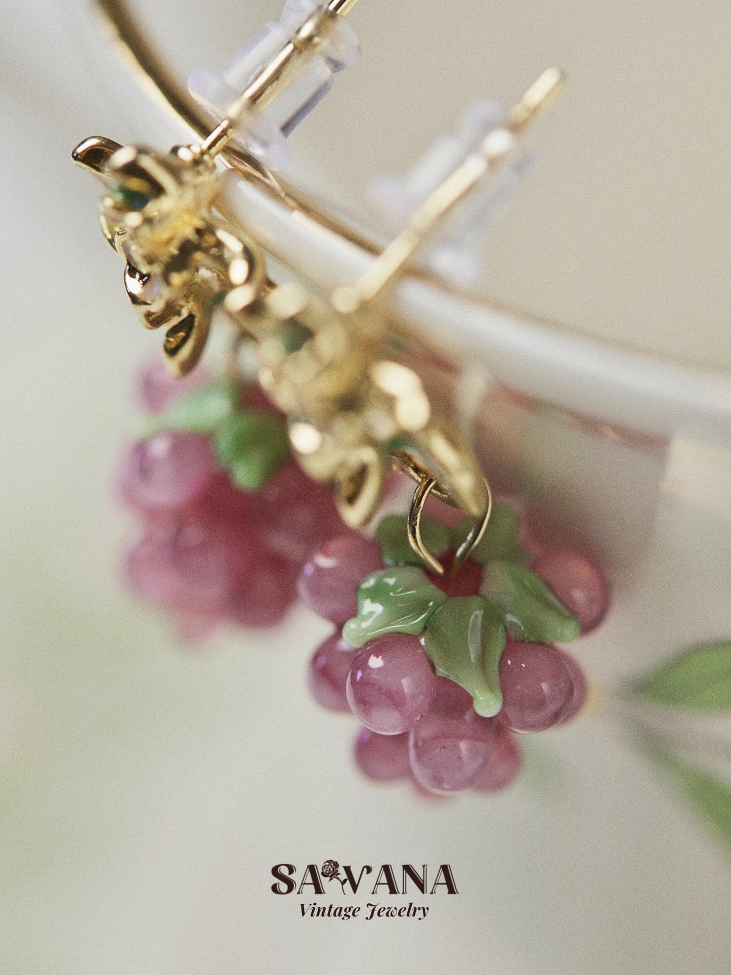 Maiden's Garden 18K Gold Plated Cute Little Purple Grape Earrings SAWANAJewelry