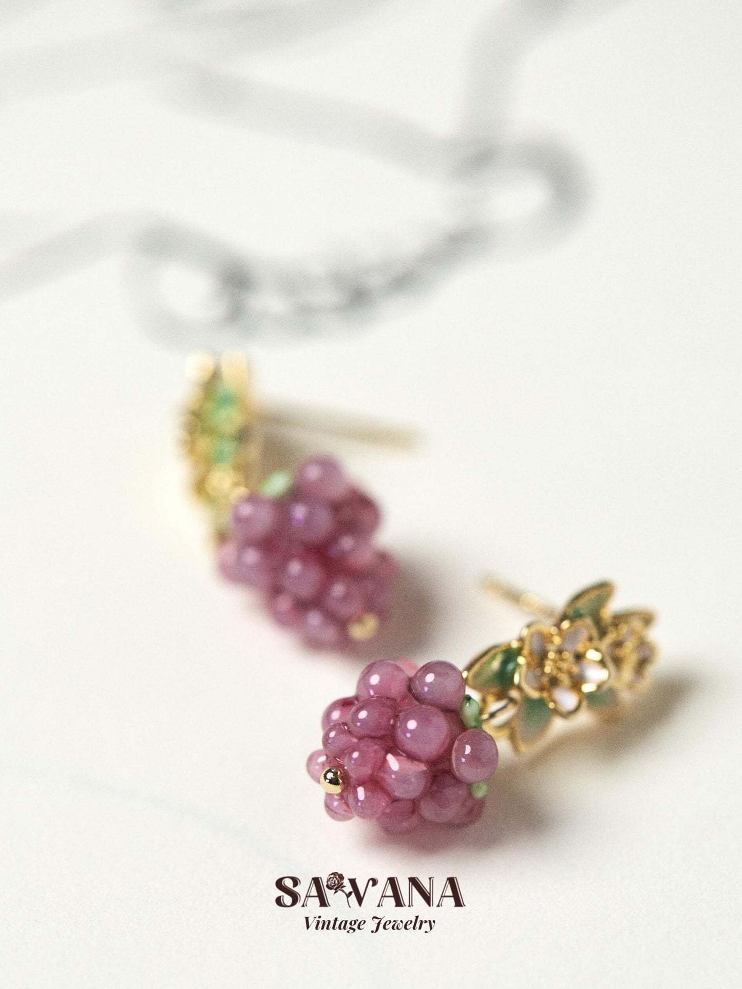 Maiden's Garden 18K Gold Plated Cute Little Purple Grape Earrings SAWANAJewelry