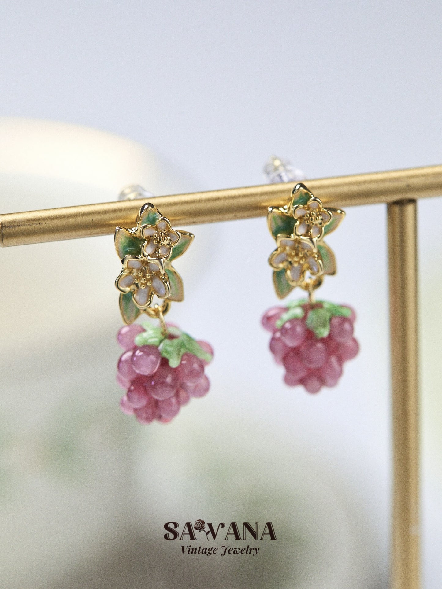 Maiden's Garden 18K Gold Plated Cute Little Purple Grape Earrings SAWANAJewelry