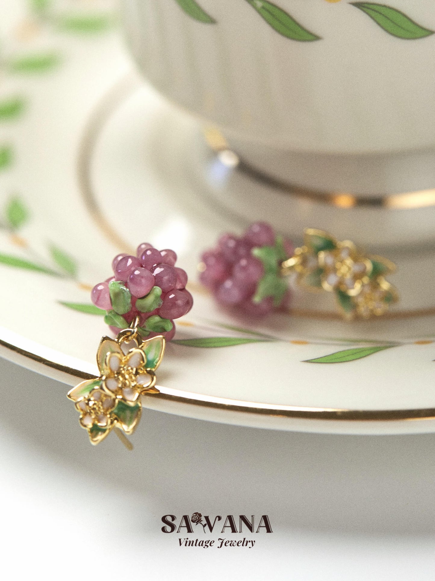 Maiden's Garden 18K Gold Plated Cute Little Purple Grape Earrings SAWANAJewelry