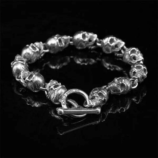 Sterling Silver Punk Skulls Link Chain Bracelet miracleimy