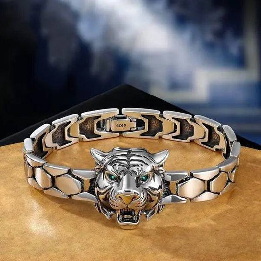 Sterling Silver Tiger Head Chain Bracelet miracleimy