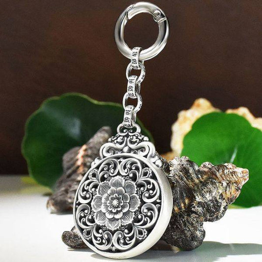 Sterling Silver Peony Flower Keyring miracleimy