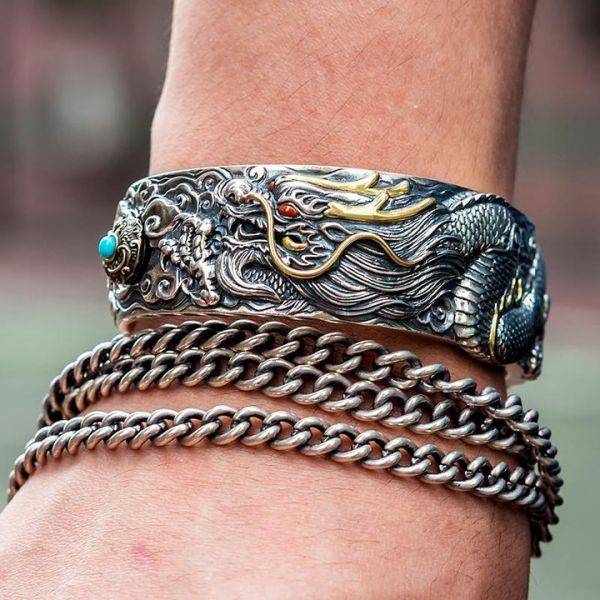 Sterling Silver Flying Dragon Bracelet - miracleimy