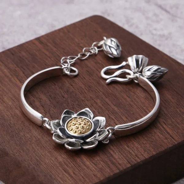 Sterling Silver Lotus Flower Bracelet - miracleimy