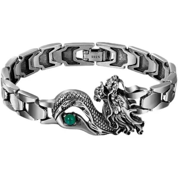 Sterling Silver Emerald Dragon Totem Chain Bracelet - miracleimy