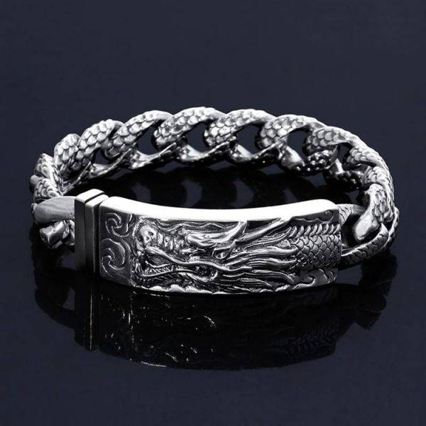 Sterling Silver Vintage Dragon Curb Chain Bracelet - miracleimy