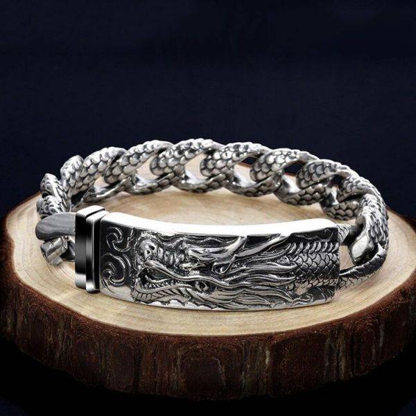 Sterling Silver Vintage Dragon Curb Chain Bracelet - miracleimy